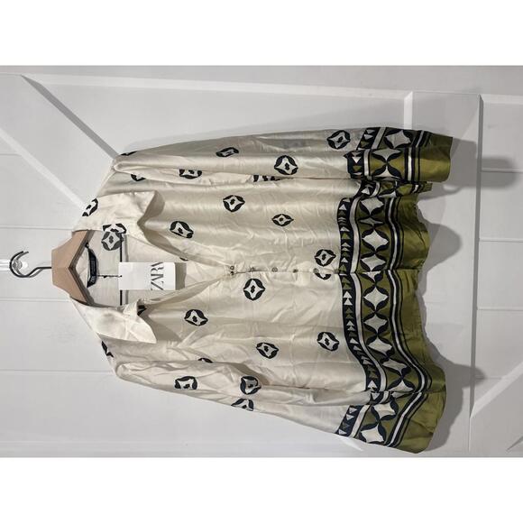 Zara Tops - ZARA Women's Printed Satin Button-Up Blouse XL